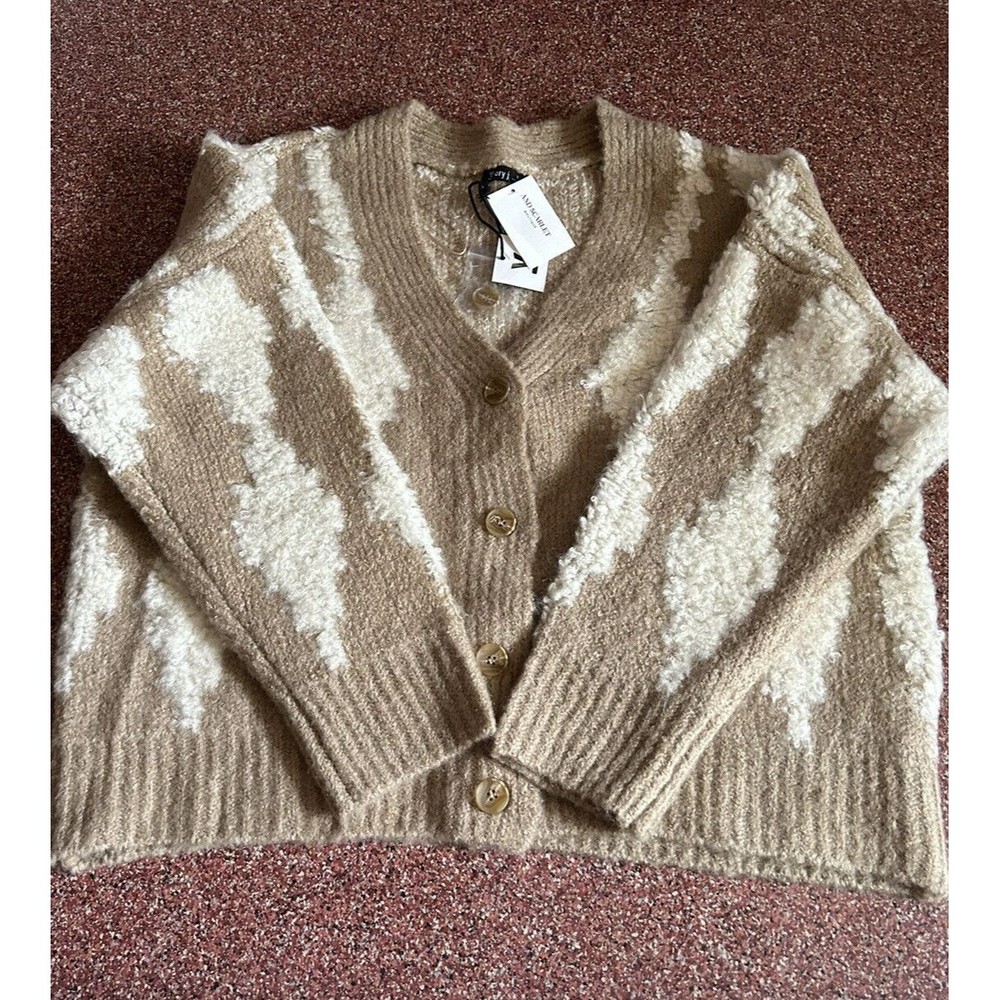 Fuzzy Knit Long Sleeve Cardigan Oversized  Sweater Argyle 3X